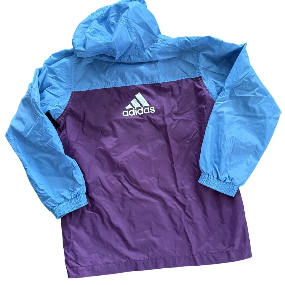 adidas‎ Vintage Y2K Windbreaker Girls L 14/16 Purple Blue 3-Stripe Colorblock